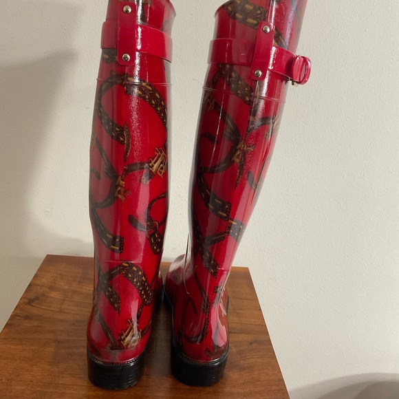 Lauren Ralph Lauren Rossalyn II Red Equestrian Knee High Rubber Rain Boot Size 7 - Picture 3 of 5